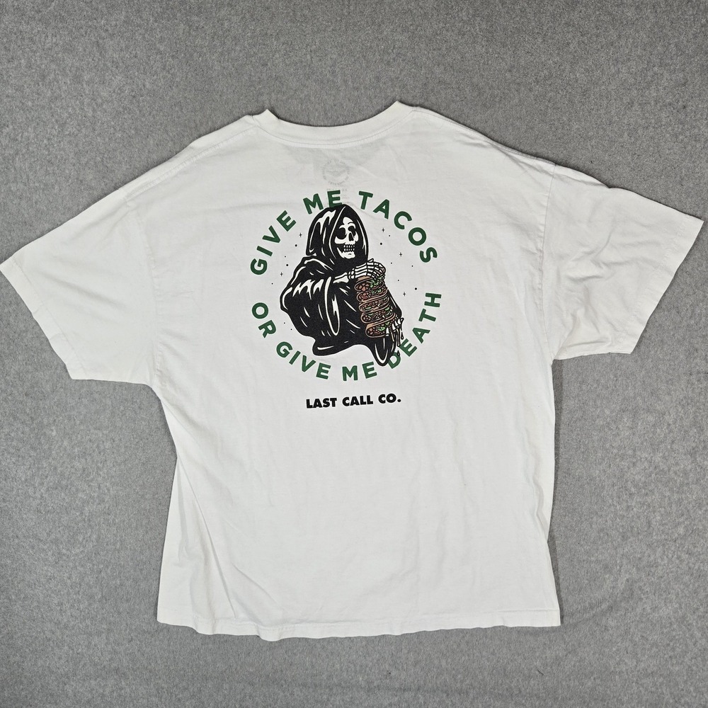 Last Call Men Shirt XX-LARGE White Graphic Grim Reaper Skater Logo READ